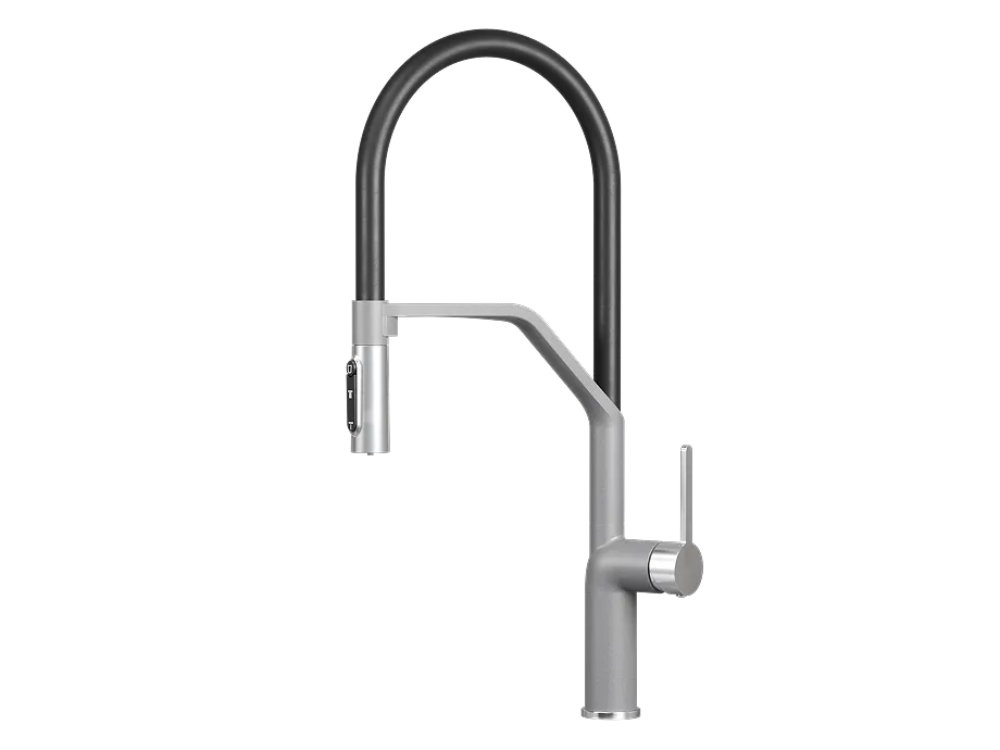 Смеситель для кухни Granula 9012 алюминиум, подключение к фильтру, гибкий излив, с душем