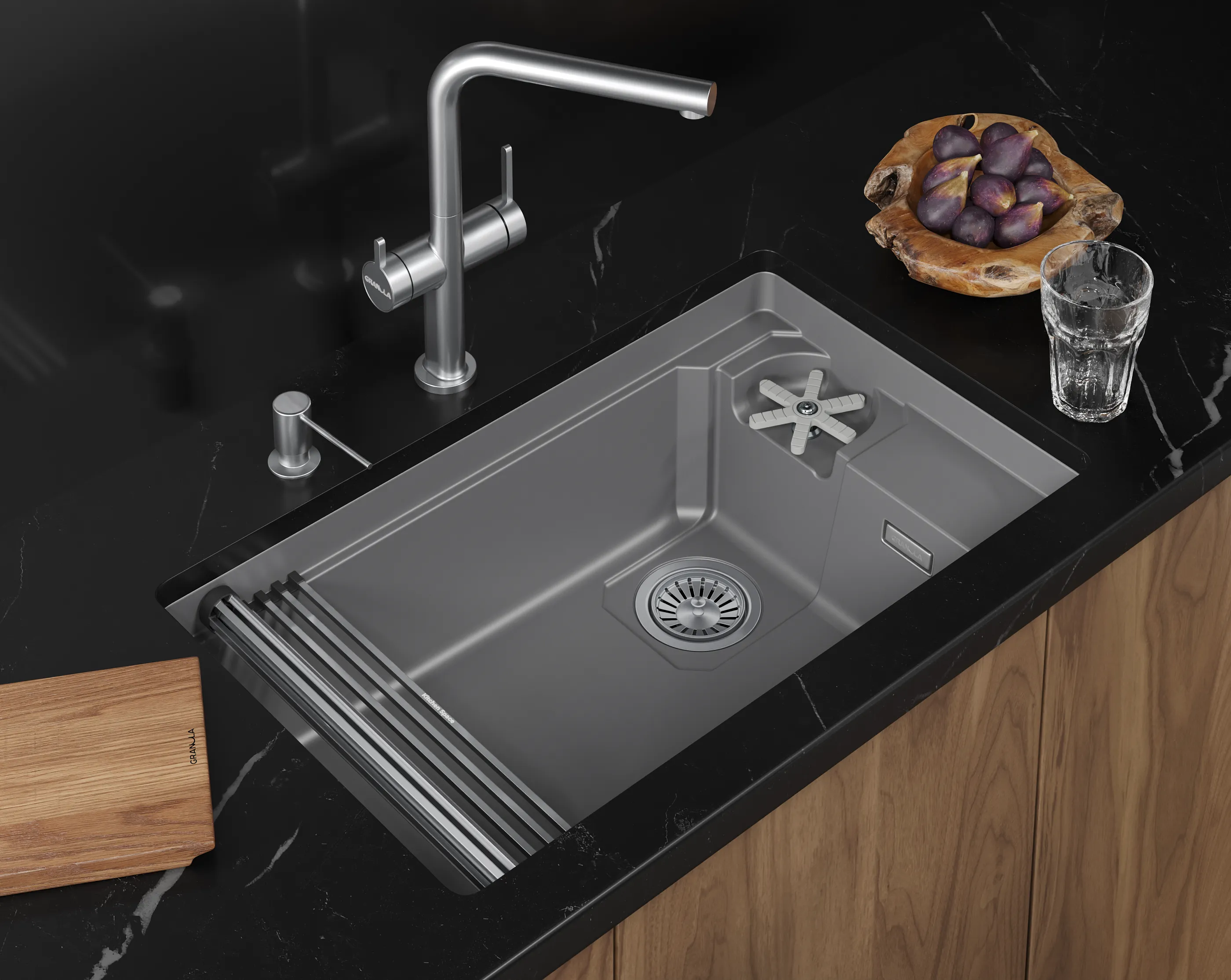 Мойка для кухни Granula Kitchen Space Rinzer 7309RU алюминиум, 73х45 см, прямоугольная