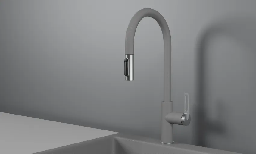 Смеситель для кухни Granula 8168 алюминиум, подключение к фильтру, выдвижной излив, с душем