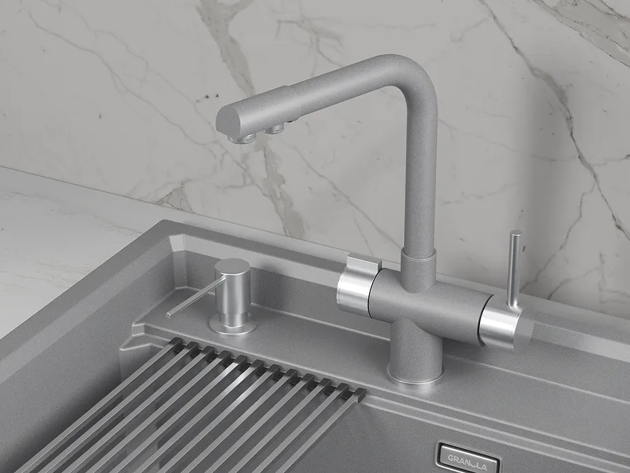 Смеситель для кухни Granula 5008 алюминиум, подключение к фильтру