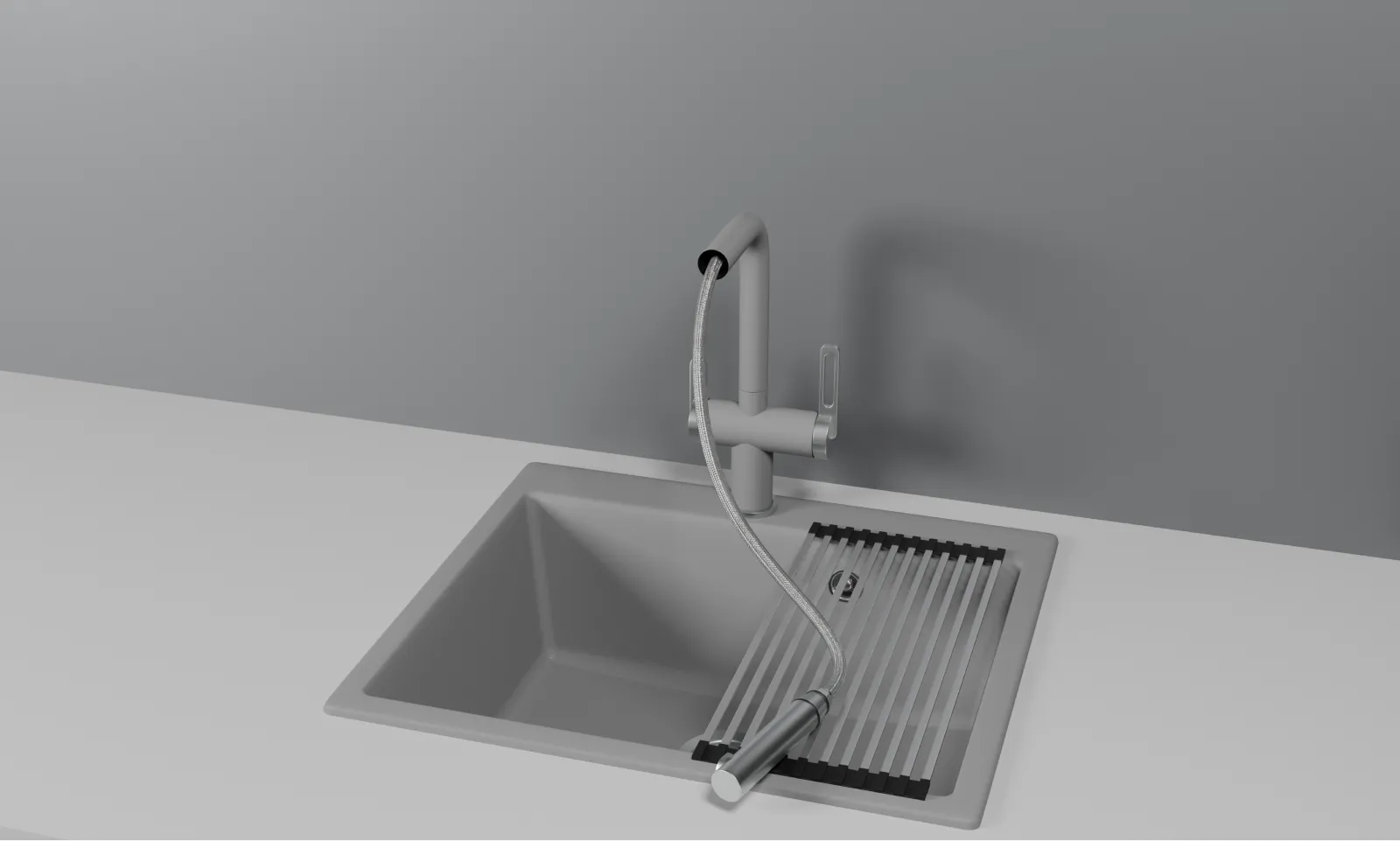 Смеситель для кухни Granula 8170 алюминиум, подключение к фильтру, выдвижной излив