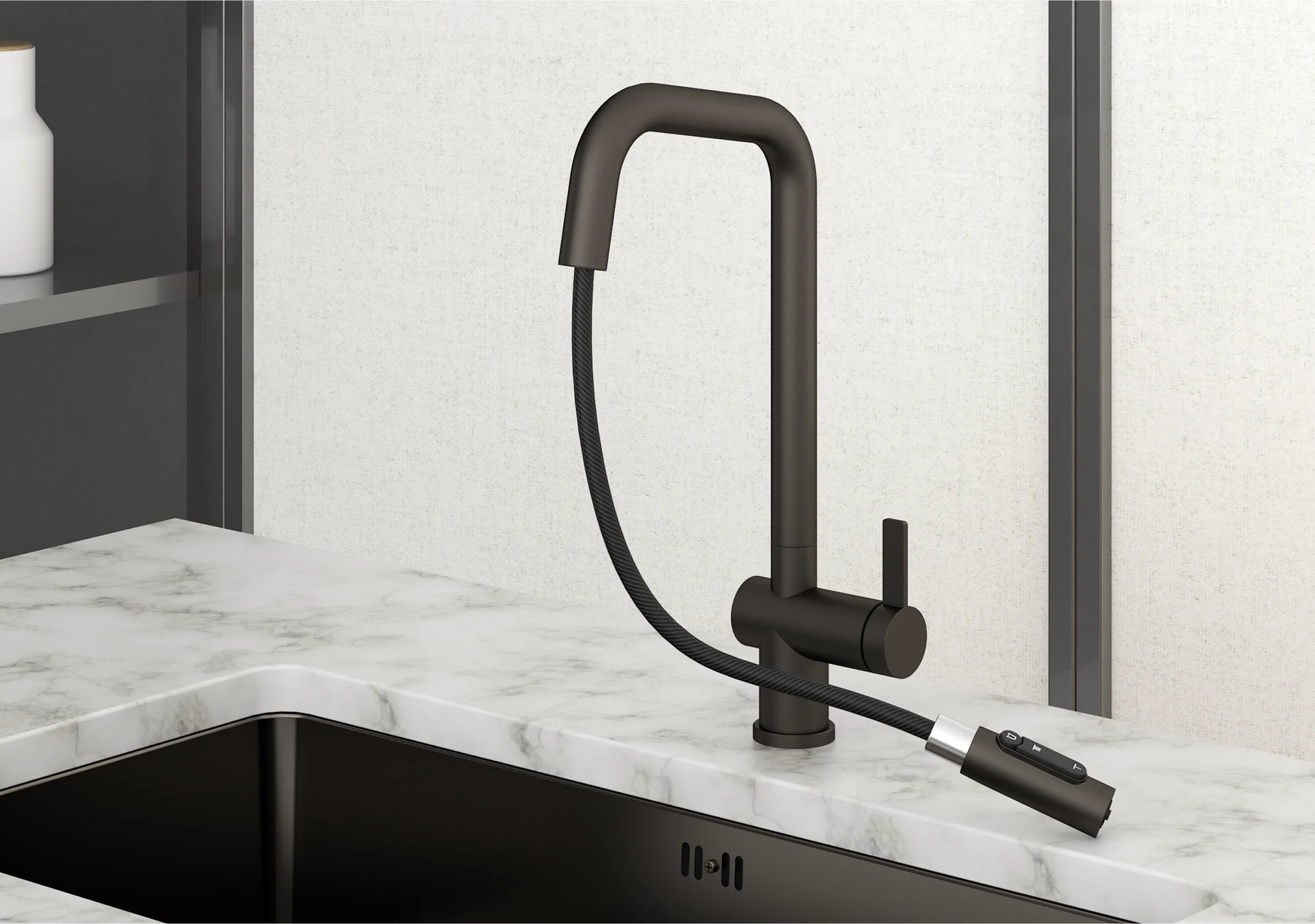 Смеситель для кухни Granula Kitchen Space 7273 графит матовый, подключение к фильтру, выдвижной излив, с душем