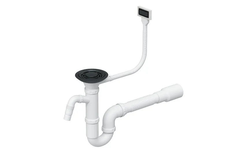 Сифон для мойки Granula с прямоугольным переливом, черный матовый