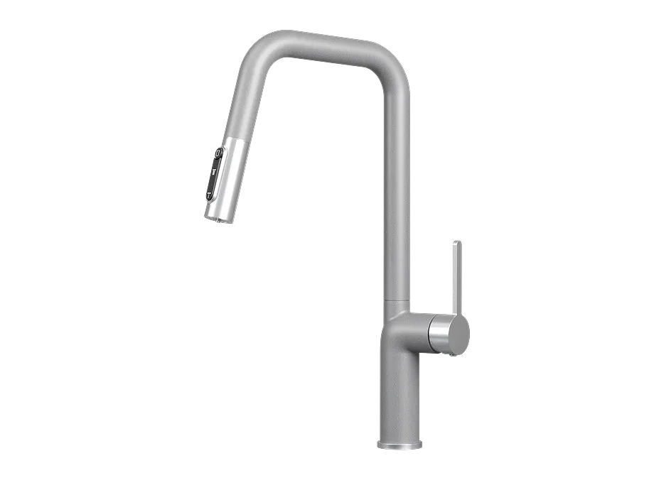 Смеситель для кухни Granula 9011 алюминиум, подключение к фильтру, выдвижной излив, с душем