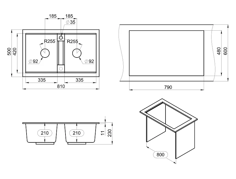Мойка для кухни Granula 8101 алюминиум, 81х50 см, прямоугольная