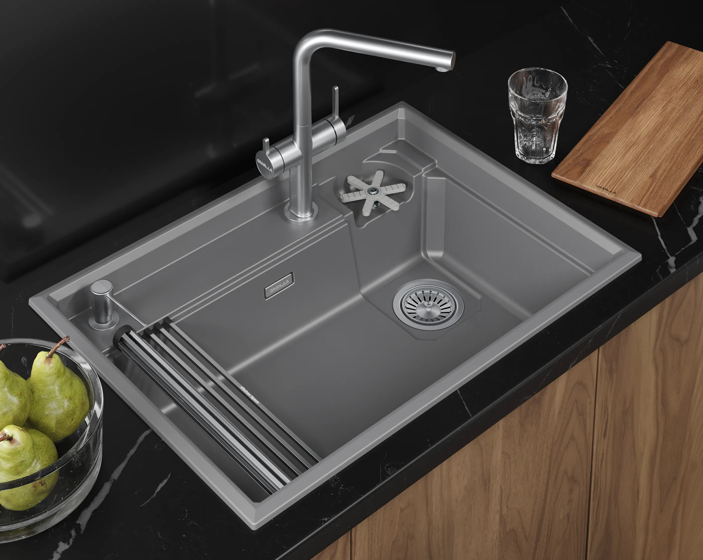 Мойка для кухни Granula Kitchen Space Rinzer 7308R алюминиум, 73х52 см, прямоугольная