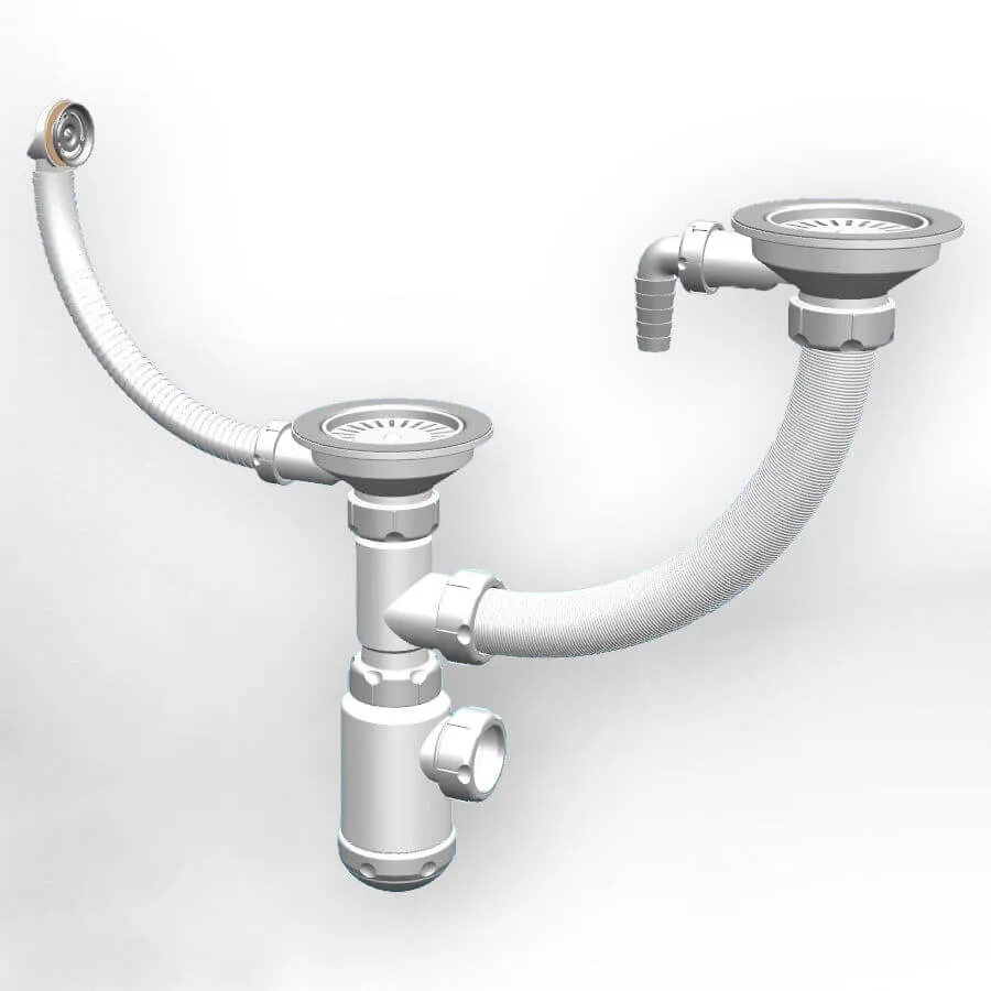 Сифон двойной для мойки Grand Эконом 3 1/2 с круглым переливом и отводом (С.Н. 391-11-22)