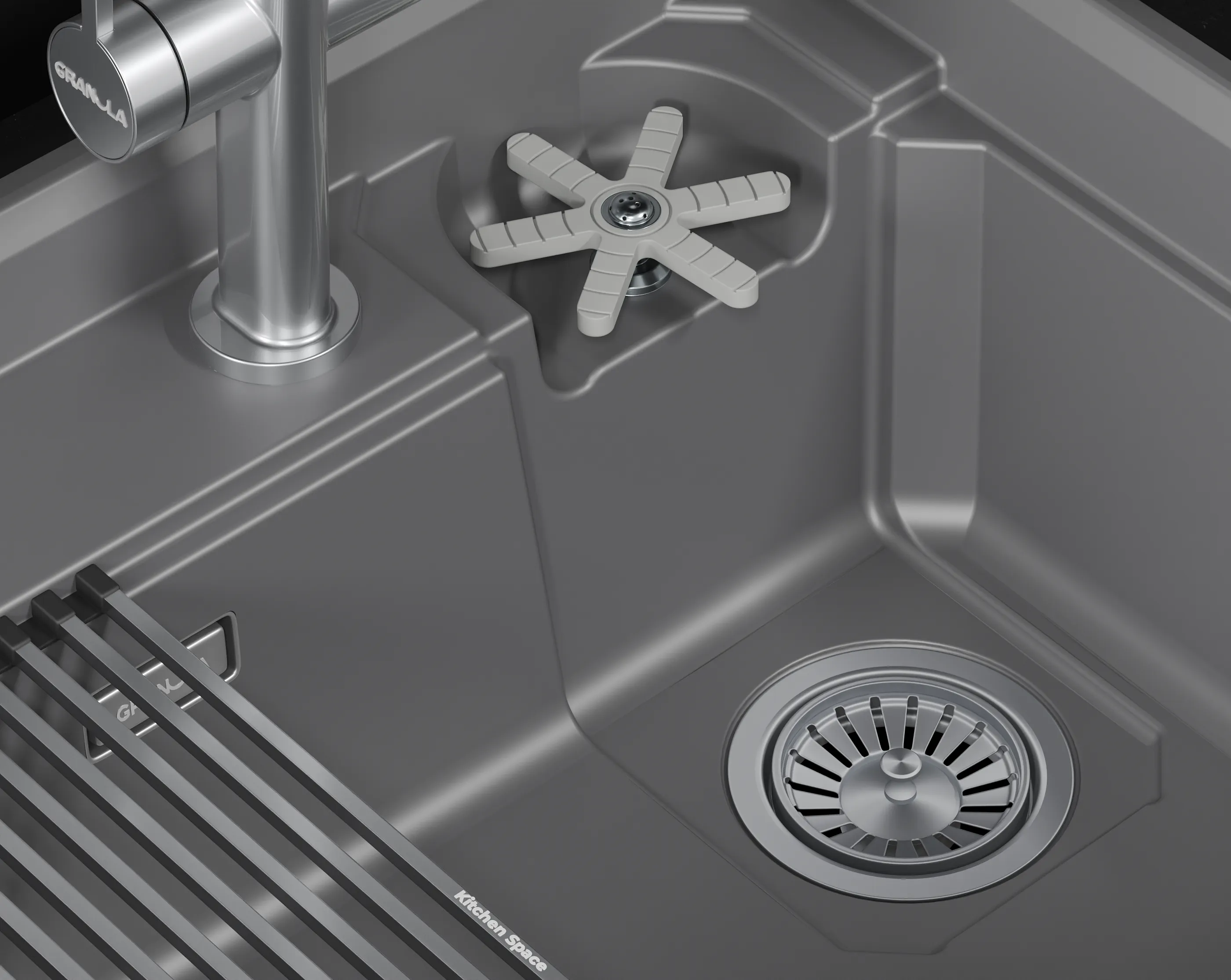 Мойка для кухни Granula Kitchen Space Rinzer 7308R алюминиум, 73х52 см, прямоугольная