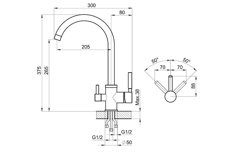 Смеситель для кухни Granula 2168 алюминиум, подключение к фильтру