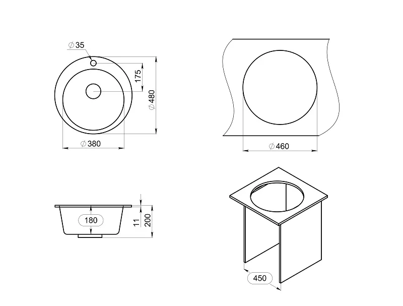 Мойка для кухни Granula 4801 алюминиум, D48 см, круглая