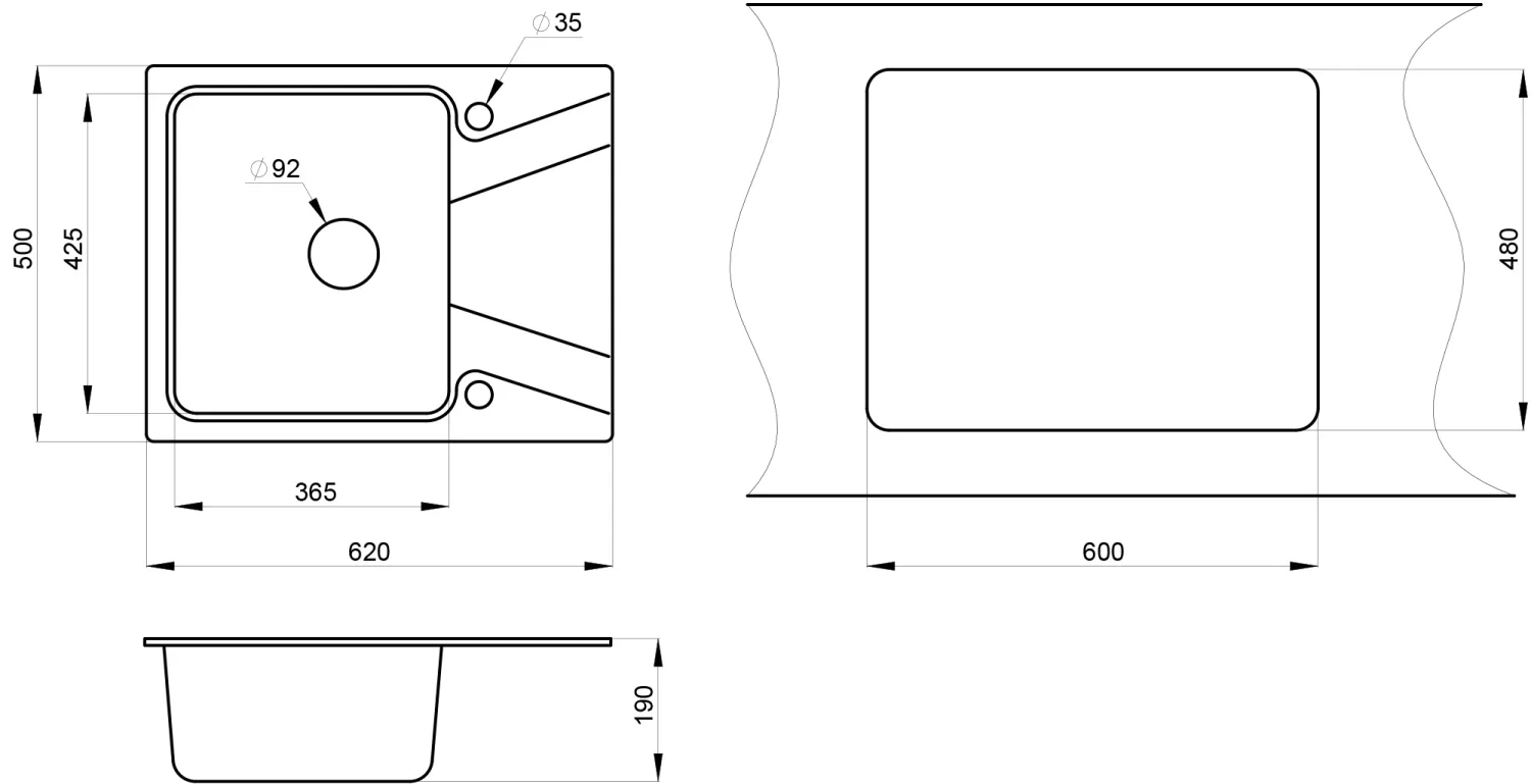 Мойка для кухни Granula 6201 БАЗАЛЬТ, 62х50 см, прямоугольная