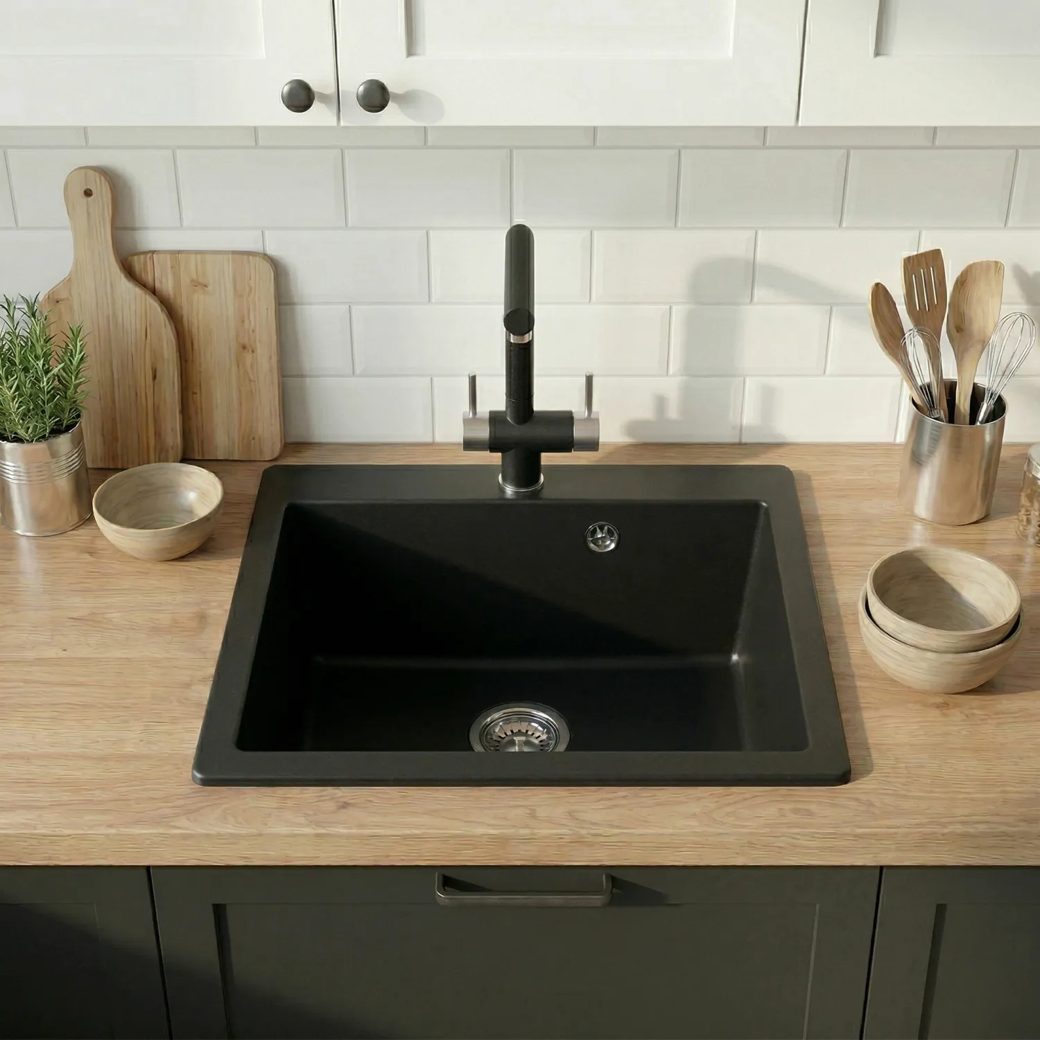Мойка для кухни Granula 5102 черный, 51х52 см, квадратная
