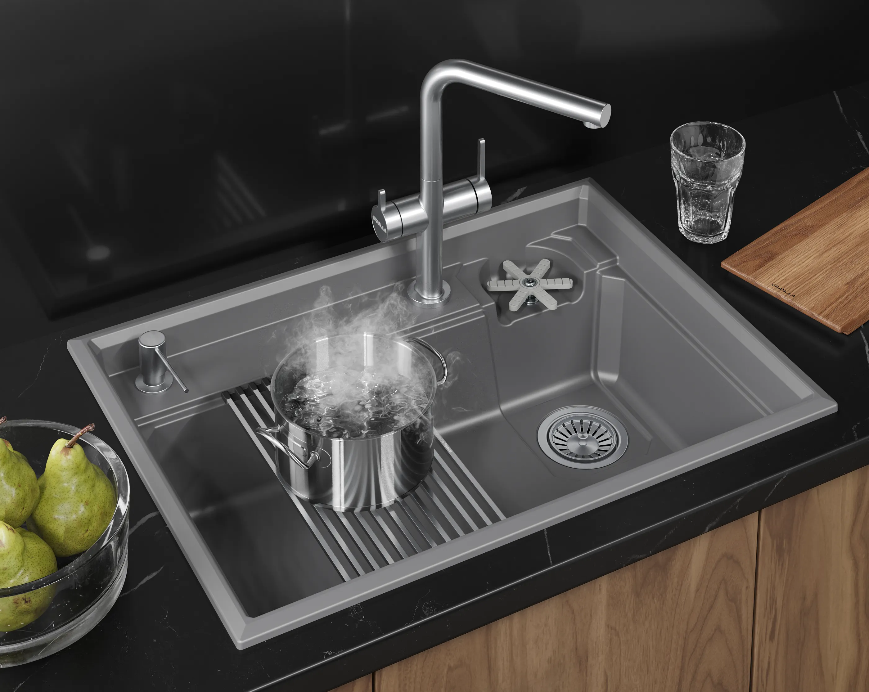 Мойка для кухни Granula Kitchen Space Rinzer 7308R алюминиум, 73х52 см, прямоугольная