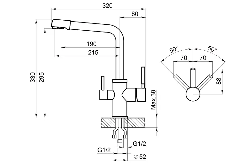 Смеситель для кухни Granula 2015 алюминиум, подключение к фильтру