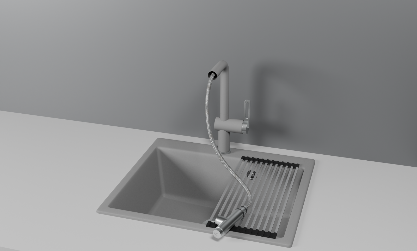 Смеситель для кухни Granula 8169 алюминиум, подключение к фильтру, выдвижной излив